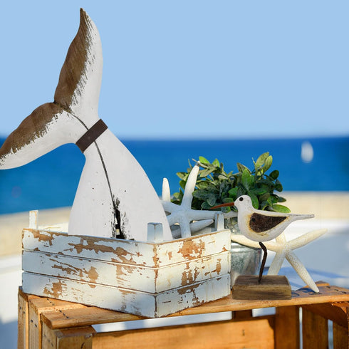 Wooden Sea Birds Decor, 4.1 Inch Wood Seagull Statue, Coastal Seabird Figurines for Home Garden Outdoor