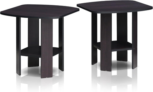 Set 2, 2-Tier Furinno SIMPLE DESIGN Side Table of Modern End Table with Soft Edges, Open Shelves Night Stand, Bedside