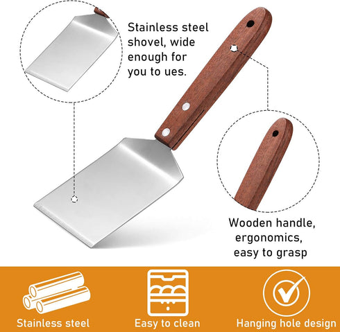 Newtay 2 Pieces Small Brownie Cookie Spatula - Metal Stainless Steel with Wooden Handle for Kitchen Cooking