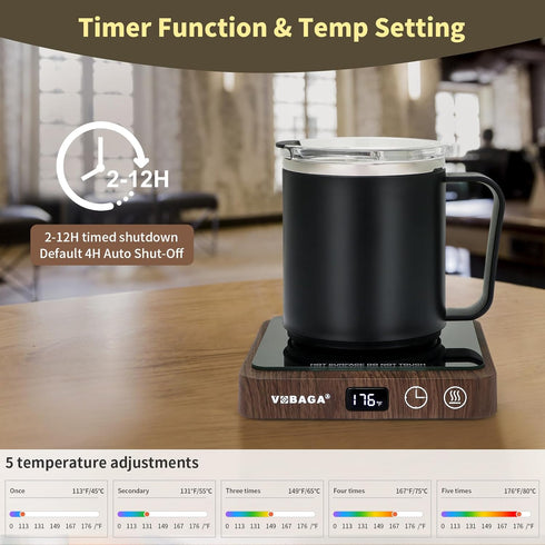 VOBAGA Mug Warmer & Mug Set, Electric Coffee Cup Warmer with Timer Settings and 15oz Cup