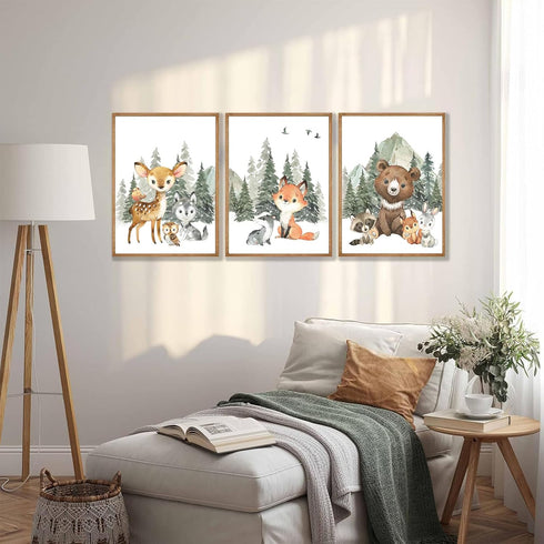 3Pcs 12x16in Woodland Animal Nursery Canvas Wall Art Forest Adventure Theme Animals Picture Posters Wall Decor Cute