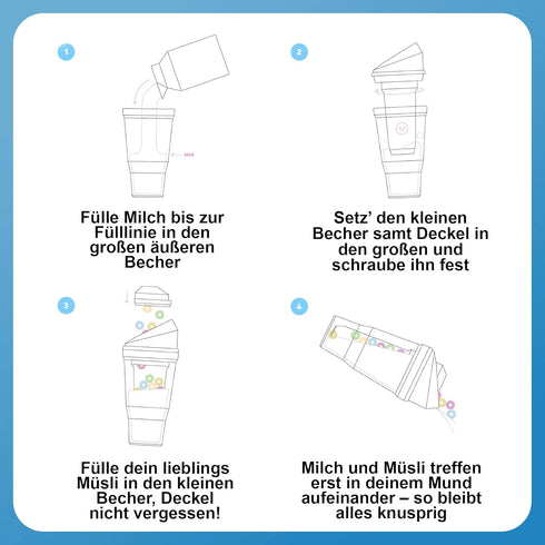 CRUNCHCUP XL Blue - Portable Plastic Cereal Cup for Breakfast On the Go, To Go Cereal and Milk Container, No Spoon