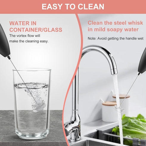 Powerful Milk Frother with Double Whisk, Handheld Electric Foam Maker for Coffee, Latte, Matcha