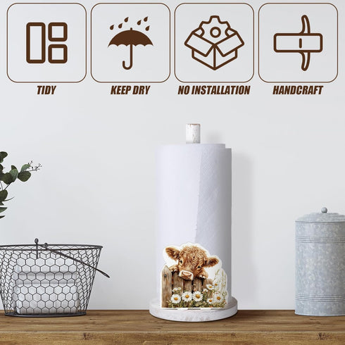 Countertop Highland Cow Paper Towel Holder Wooden Farmhouse Paper Towel Holder Cow Kitchen Accessories Farm Bathroom