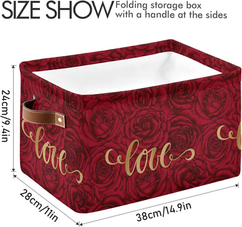 senya Valentine's Day Large Storage Basket, Foldable with Handles, Romantic Rose Fabric Organizer Bag