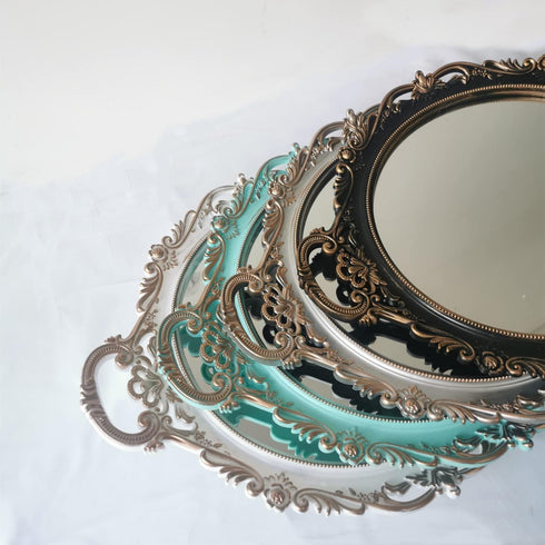 Yash Counter 15.8' 13', YANIZU Decorative Mirror Tray, Round with Handles, Organizer for Perfume, Makeup, Jewelry