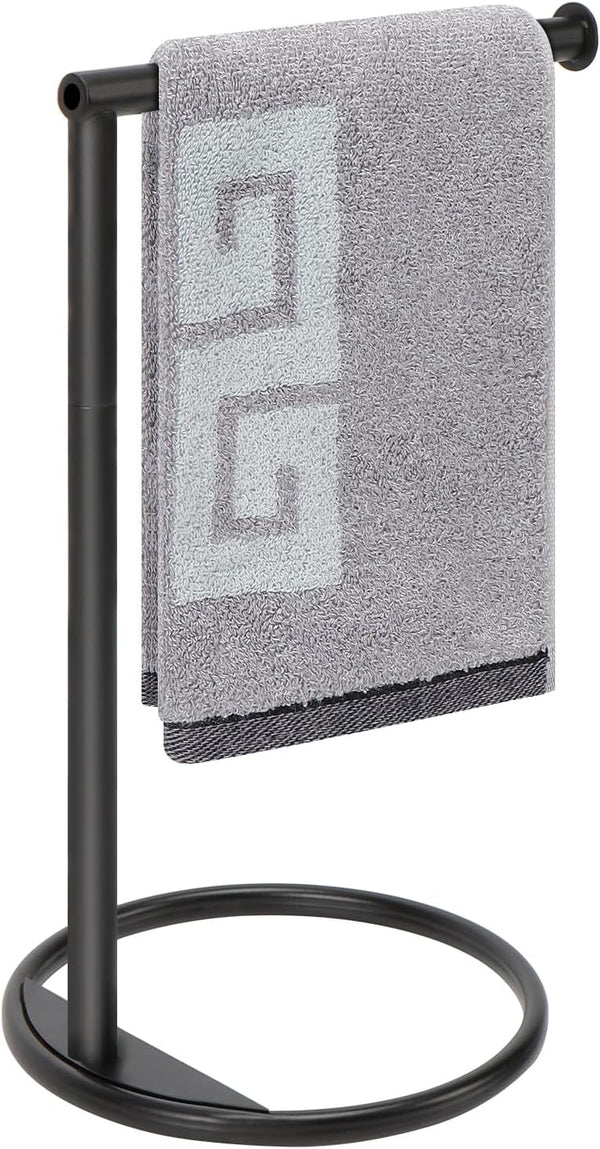 NearMoon Hand Towel Holder Stand, Thicken Metal L Shape Towel Rack for Bathroom Kitchen Vanity Countertop, Matte Black