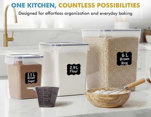 Set 3 (6L, 2.9L, 1.1L) Shazo Flour Sugar Storage Containers of Large Airtight Food Storage Containers with Lids