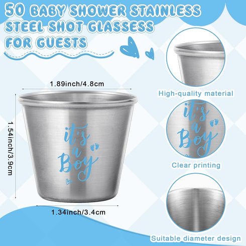 50 Sets 1.5 oz Vesici Baby Shower Favors for Guests Stainless Steel Shot Glasses Cute Bottle Opener Keychains Thank You