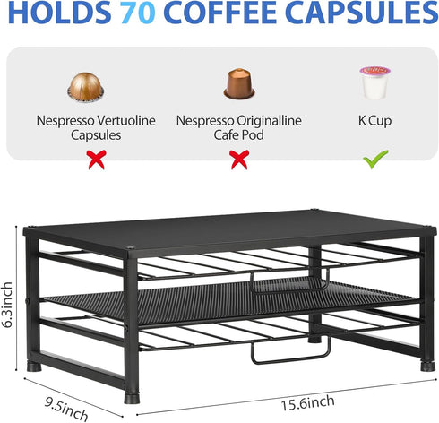 K Cup Holder Organizer for 70 Pods, 2-Tier Coffee Pod Holder for Keurig K-Cup with 2 Sliding Storage Drawers, Frosted