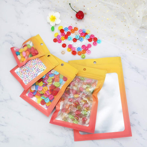 100 Pcs Resealable Mylar Ziplock Food Storage Bags, Gradient Color Smell Proof Bag with Clear Window for Coffee Beans,