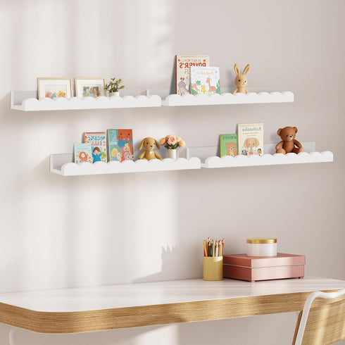 4-Pack Yirilan Scalloped Shelves, Nursery Shelves for Wall, Floating Nursery Book Shelves for Kids, White