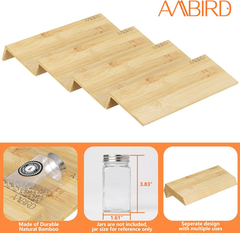 Mat,4 2 Set 12''to 24'',Hold 48 Kitchen,Cabinet,Drawers,Countertop AMBIRD Bamboo Spice Drawer Organizer with Non-slip