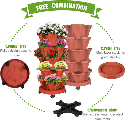 5 Vertical Strawberry Planter Tier Stackable Tower Herb Planters Stacking Outdoor Garden Planters Pot With Tools Mover