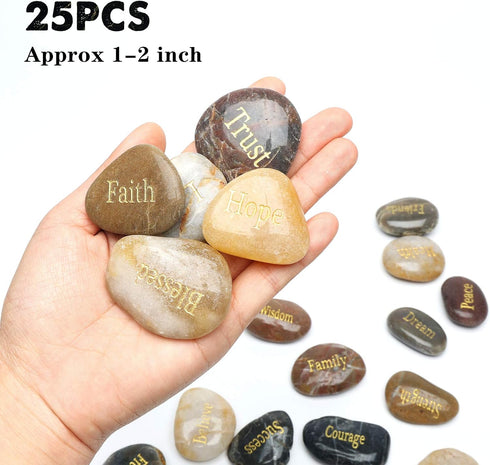 BigOtters Rocks with Inspirational Words, 25 Different Encouragement Gratitude Rocks for Meditation Birthday Graduation