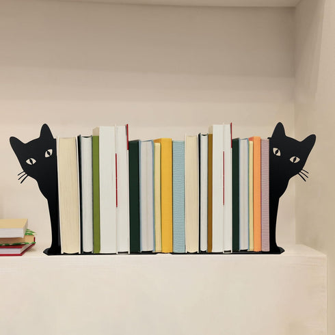 Peeping Cat Metal Bookends Cute Cat Book Ends for Shelves Bookshelf Decorative Objects Home Office Desk Bookshelf Decor