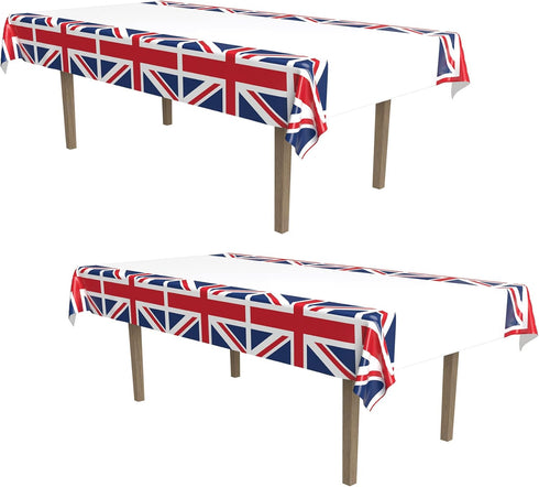 Beistle 2-Pack Union Jack Rectangular Plastic Tablecovers, 54” x 108” Royal English Party Decorations