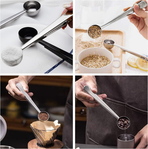 10 PCS Scoop with Clip, 2-in-1 Stainless Steel Coffee Scoop and Bag Clip for Measuring Coffee, Tea