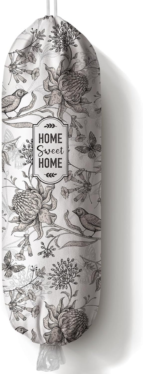 Moanlor Art Plastic Bag Holder Hand Drawn Style Grocery Bag Holder Organizer Flowers Birds