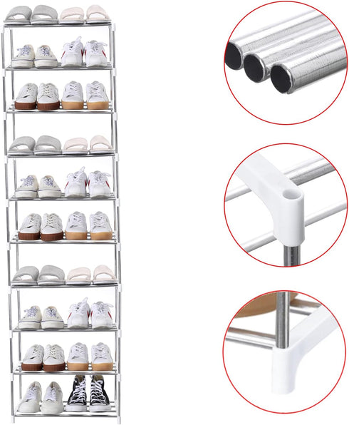 Closet (10-Tier, Jucaifu Stackable Small Shoe Rack, Entryway, Hallway and Space Saving Storage and Organization White)