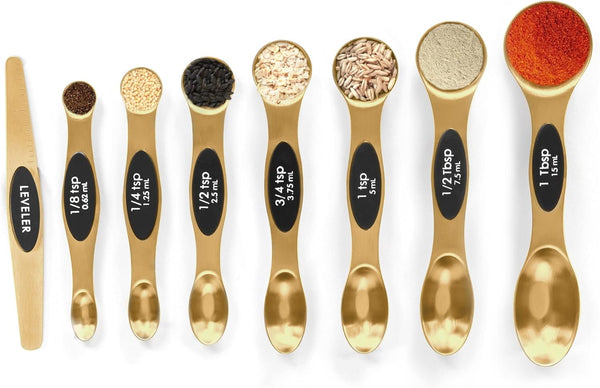Magnetic Measuring Spoons Set, Stainless Steel with Leveler, Stackable Tablespoon for Baking and Measuring