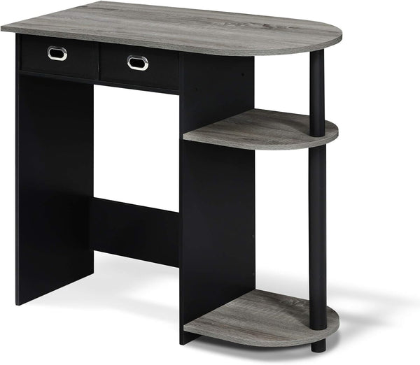 Furinno Go Green Home Laptop Computer Desk/Table with 2 Drawer Bins, French Oak Grey/Black
