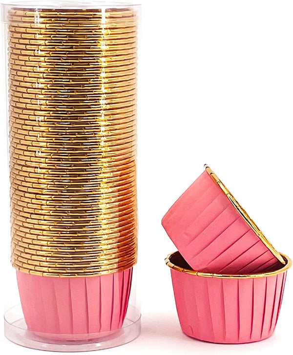 Party Hippo Foil Muffin Liners, 50 Pcs Disposable Cupcake Baking Cups, Gold Aluminum Ramekin Holders