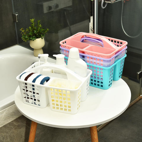 ALINK Plastic Shower Caddy Basket - Portable Divided Cleaning Supply Storage Organizer with Handle for Bathroom (White)