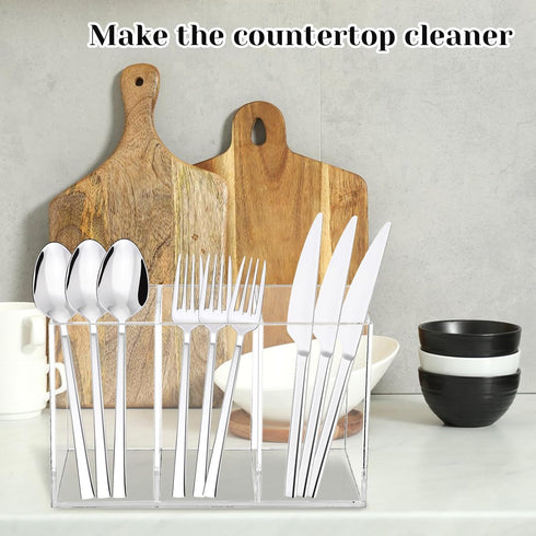 Rainmae Acrylic Cutlery Storage Organizer, Plastic Utensil Holder for Kitchen Countertop Organization, Holds Silverware