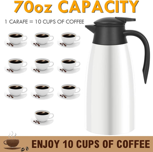 70oz Thermal Coffee Carafe, Insulated Coffee Thermos Airpot, Double Walled Vacuum Flask for Hot Beverage Dispenser