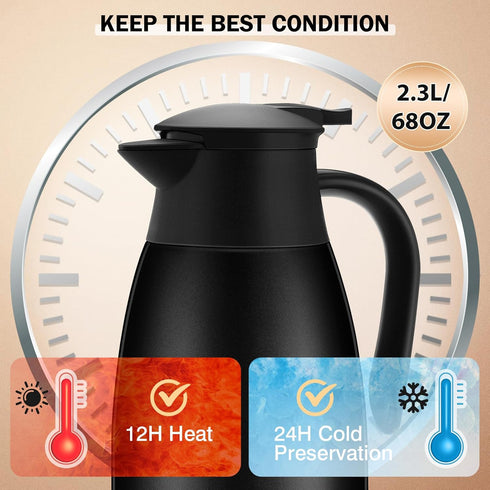 2 Pcs 68oz Thermal Coffee Carafes, Insulated Stainless Steel for Keeping Hot, Includes 2 Brushes