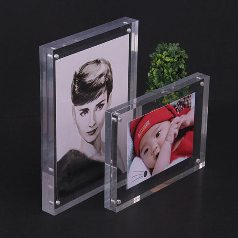 Clear Acrylic Photo Frame, Magnetic Perspex Picture Holders - Table Standing Double Side Displays (2.5x3.5)