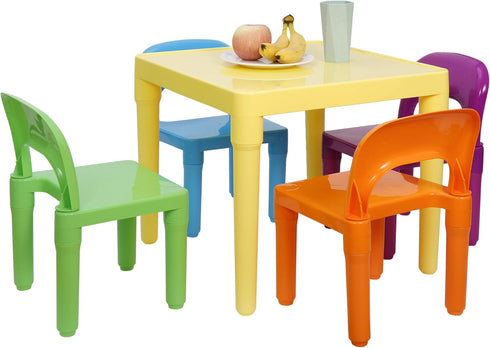 4 Set, Kids Table and Chairs Toddler Table Plastic Sturdy Desk for Reading, Art, Homework