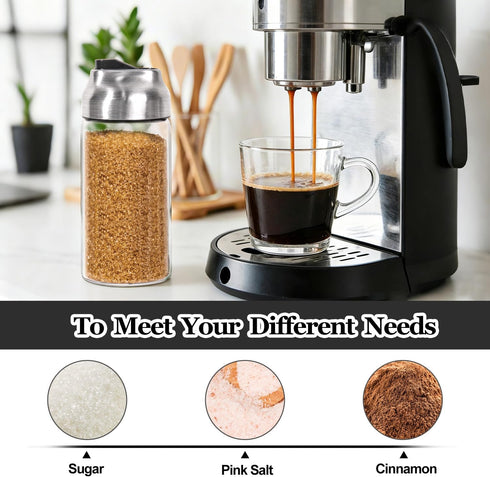 Sets, 14 OZ 2 Pack Large Sugar Dispenser Shaker Glass Sugar Container with Pour Spout for Coffee, Tea, Milk