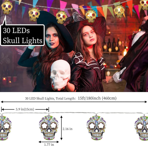 Gooyule 2 2026 (30 Halloween String Lights, Skull String Light Hallo ween Fall Fairy Light Battery/USB Powered Optional