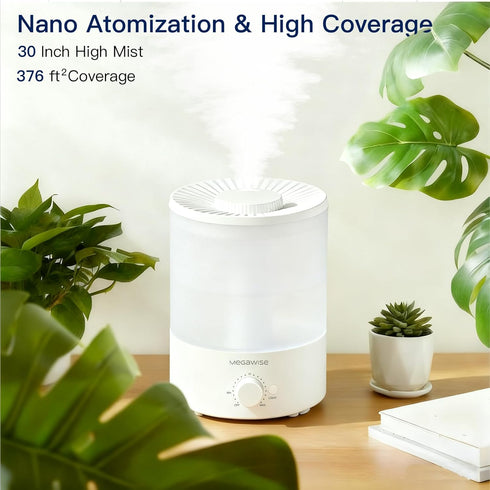24dB Light,1 MegaWise Healthy Top-Refill Cool Mist Humidifiers for Bedroom, Ultrasonic Air Vaporizer with Water Filter