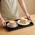 2 Pack Peohud Black Metal Serving Tray, Decorative Coffee Table Tray with Handles, Vanity Platter Breakfast Tray