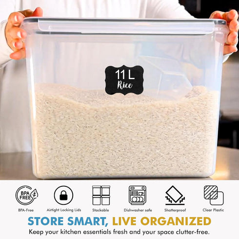 2 (11L 372 oz) Shazo PC | Flour Sugar Storage Containers with Easy Carry Handle - Plastic Extra Large Food Storage