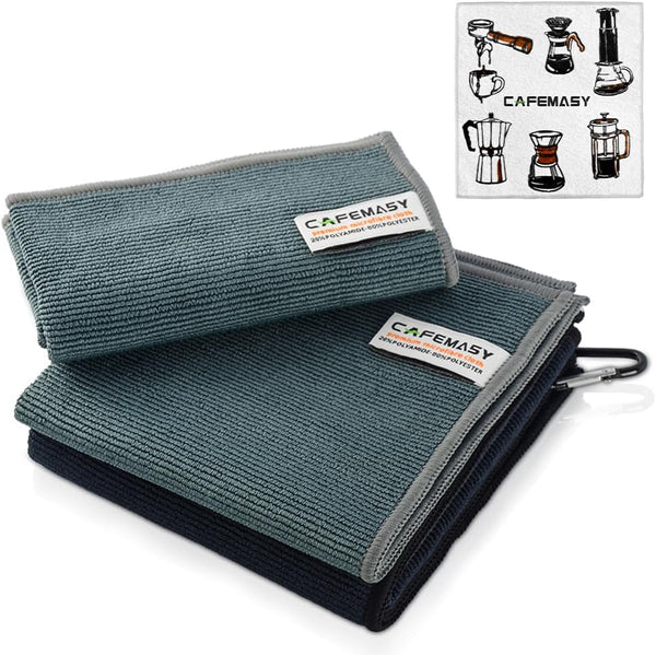 CAFEMASY Barista Cleaning Towel with Hook, Pack of 3pcs Soft Microfiber Cloth for Espresso Machine