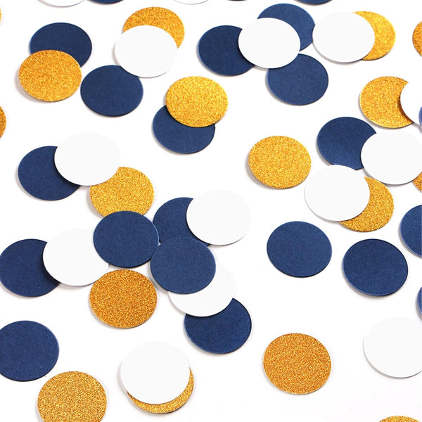Navy Blue White Gold Confetti Birthday Decorations for Boys, Biodegradable Table Confetti Round for Graduation Wedding