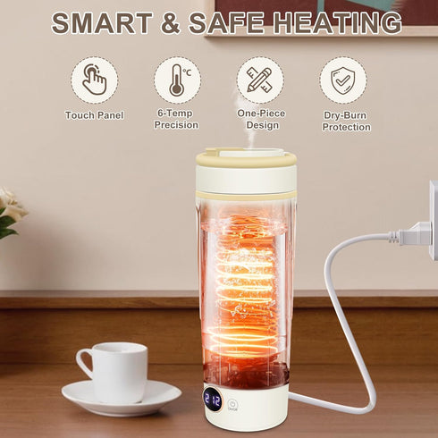 Tengfy 600ML 6 Settings, 304 Portable Electric Kettle, Mini Hot Water Boiler Heater, Travel Kettle with Temperature