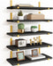 Fixwal Floating Black Gold Shelves Set of 5, Width 4.7 Inches, Rustic