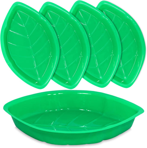 Palm Leaf Serving Trays | 12 Pcs Green Plastic Hawaiian Snack Trays | Tropical Party Serving Platter for BBQ, Summer