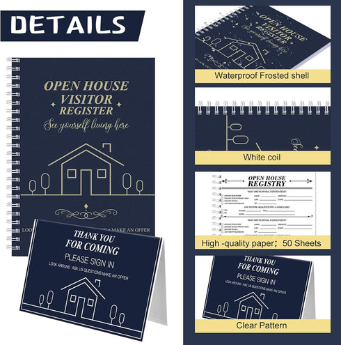 2 Pieces Open House Visitor Register Guest Registry Sign with Thank You for Coming Tent Card for Real Estate Supplies