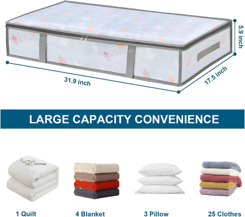 LANDNEOO 2 Pack Under Bed Storage Containers Bins, Humid-Proof Plastic Underbed Storage Bins, Clothes Storage and Organization Bags, Under the Bed Blanket Storage with Handles for Clothes, Bedroom by LANDNEOO