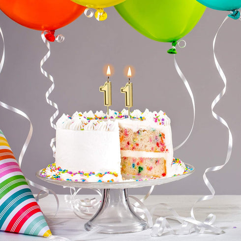 11th Birthday Candles Cake Topper Decoration for Happy Birthday Wedding Anniversary, 3.54 Inches Gold