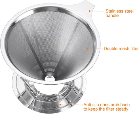 uxcell 600 Mesh Pour Over Coffee Dripper, 124mm Diameter Reusable Coffee Filter with Bracket