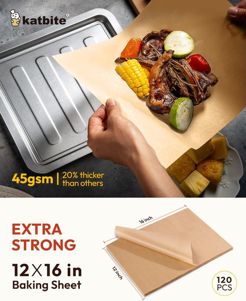 Katbite Unbleached Parchment Paper Baking Sheets, 120Pcs 12x16 Inch Heavy Duty Non-stick for Baking