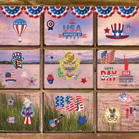 Independence Day Decoration Stickers Window Cling Decals 4th of July Decorations 9 Sheets Flag Window Clings Stickers School Home Office Party Supplies Red White Blue Patriotic Stickers by Adonisaon
