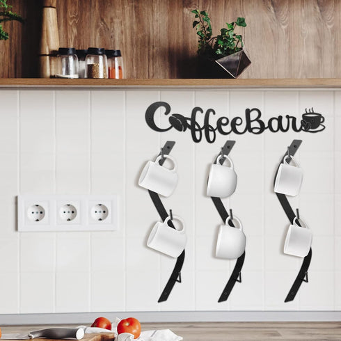 9 Peryiter Coffee Cup Holder Coffee Mug Wall Rack Mounted with Bar Shelf Curve Metal Cup Rack Wall Hanging Holder